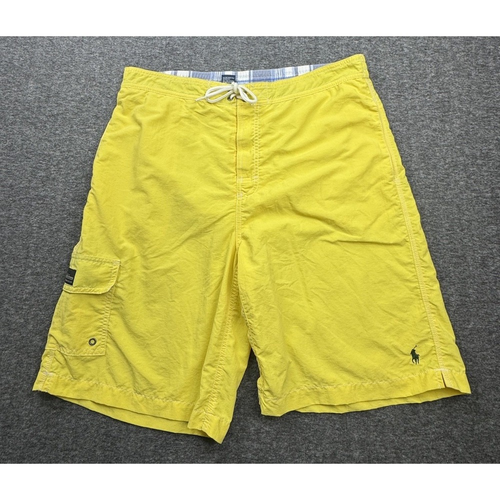 Vintage Polo Ralph Lauren Men's Large Yellow Mesh Lined Swim‎ Trunks Draw String